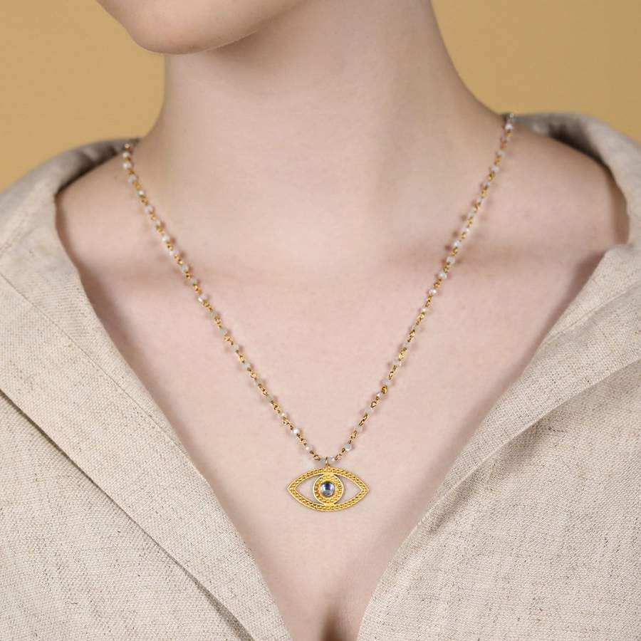 Nourishing Protection-Moonstone Evil Eye Pendant Necklace