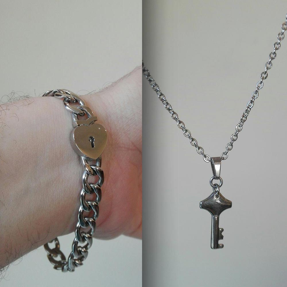 Heart Lock Bracelet & Key Necklace Set