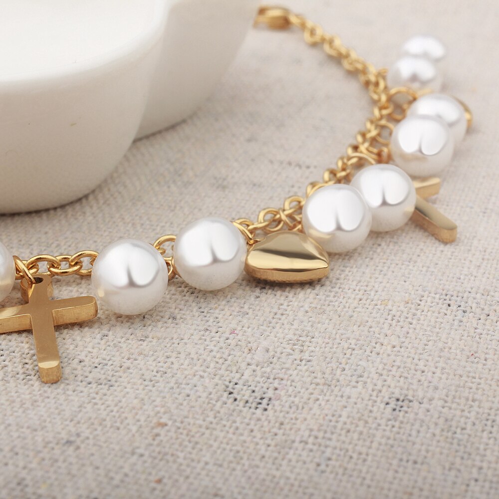 Cross Pearl Charms Bracelet