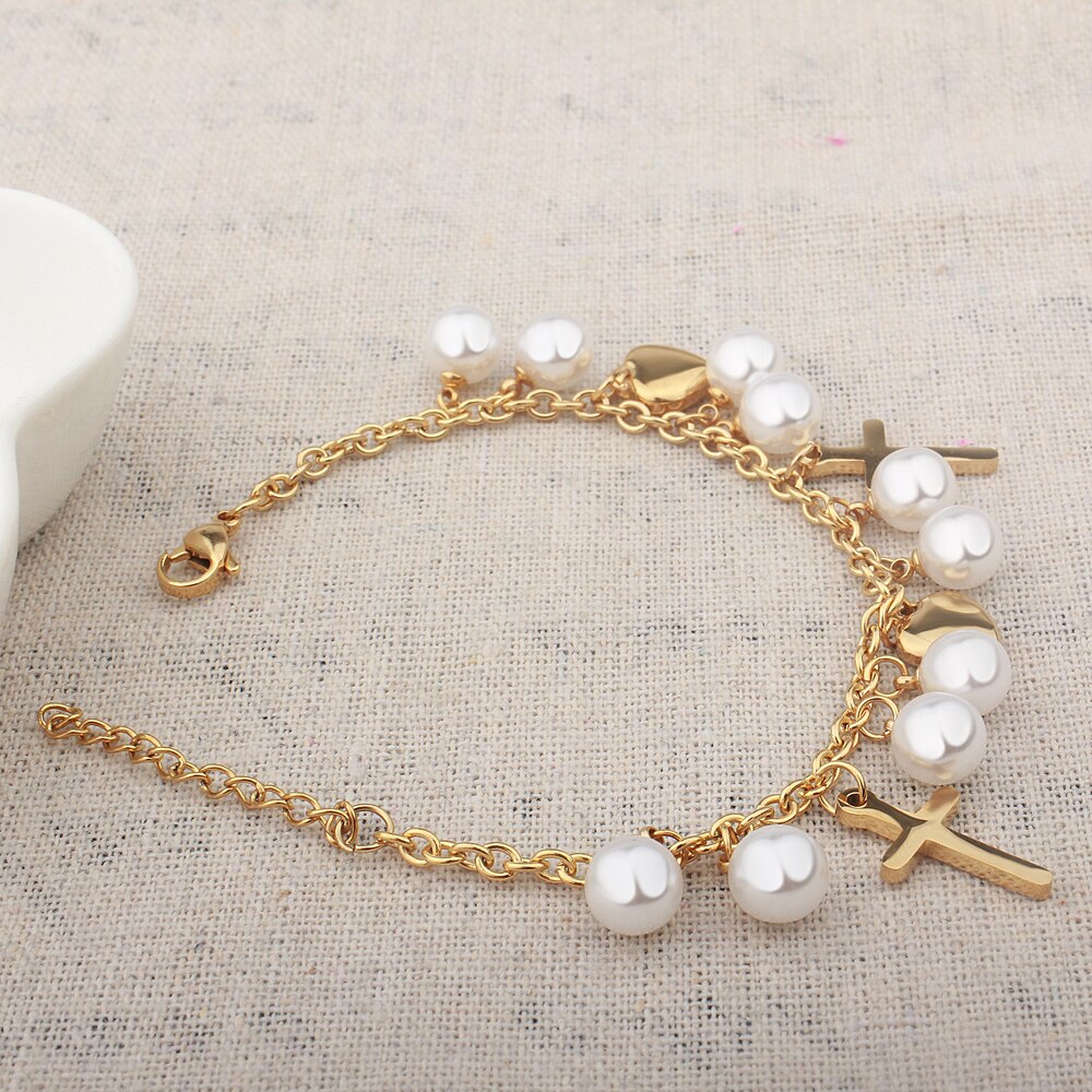 Cross Pearl Charms Bracelet