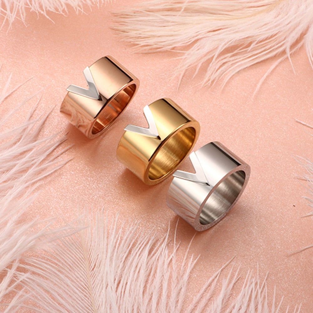 High Polished Gold V Shape Ring