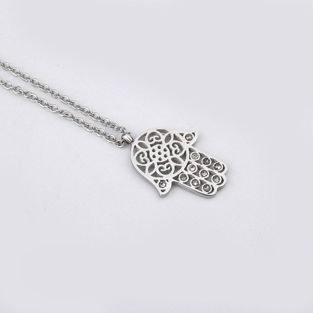 Hollow Hamsa Hand of Fatima Pendant Necklace