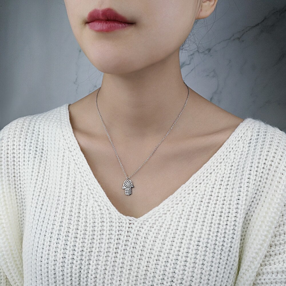 Hollow Hamsa Hand of Fatima Pendant Necklace