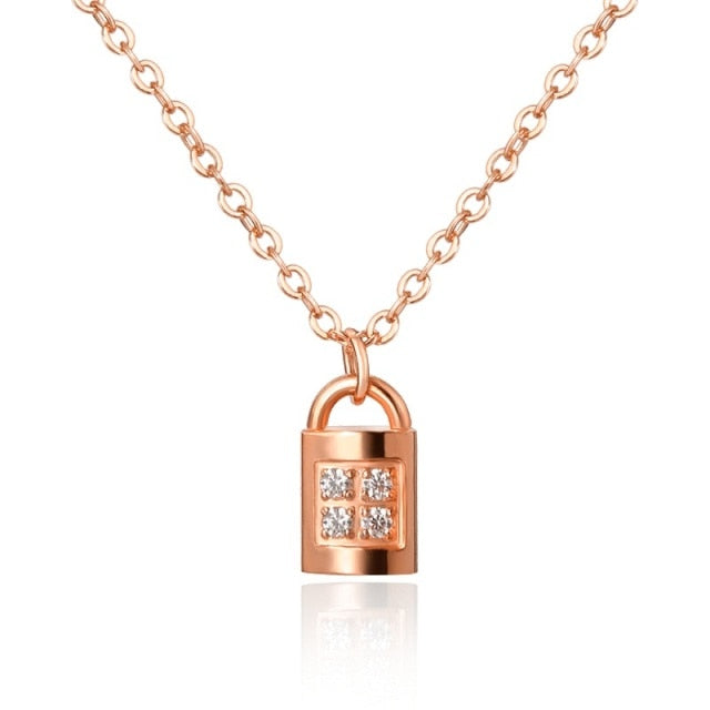 CZ Stone Gold Lock Pendant Necklace