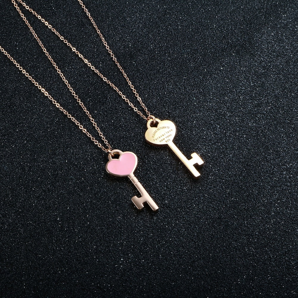 Enamel Love Key Pendant Necklace