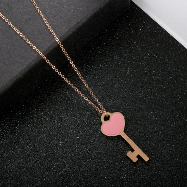 Enamel Love Key Pendant Necklace
