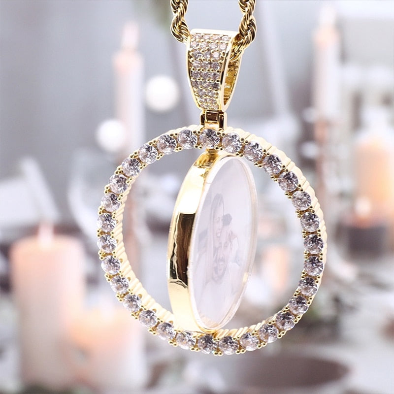Cubic Zircon Photo Pendant Necklace