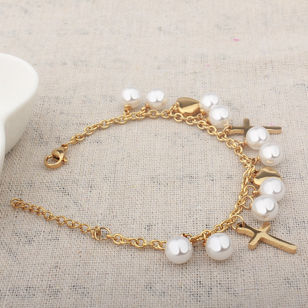 New Cross Pearl Charm Bracelet