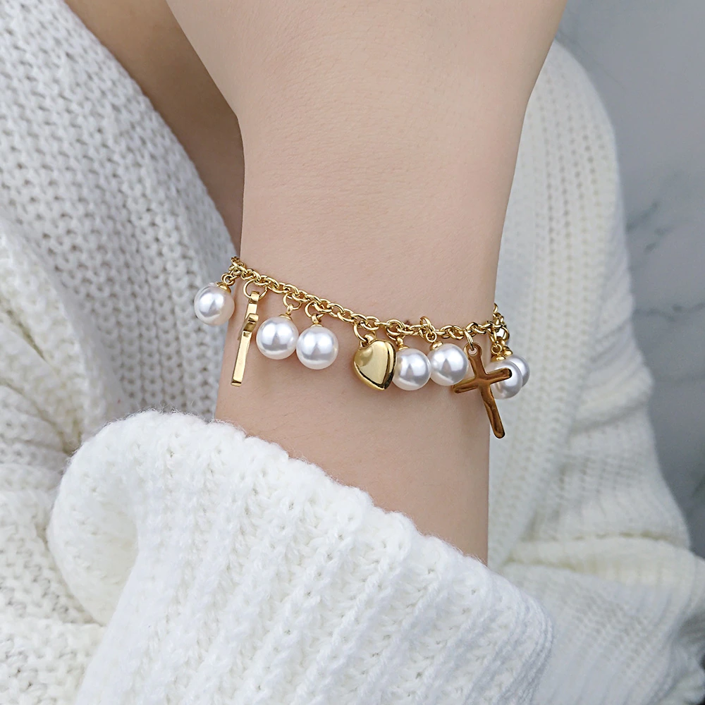 New Cross Pearl Charm Bracelet