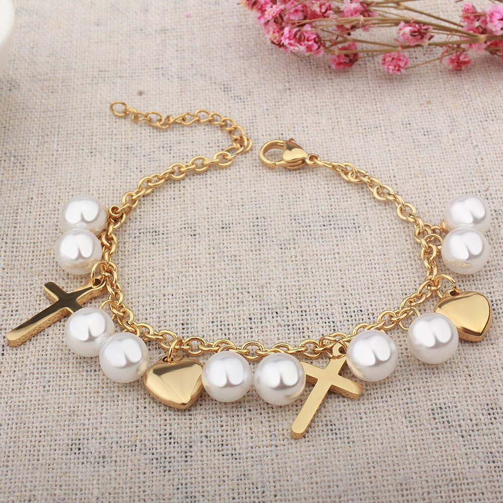 New Cross Pearl Charm Bracelet