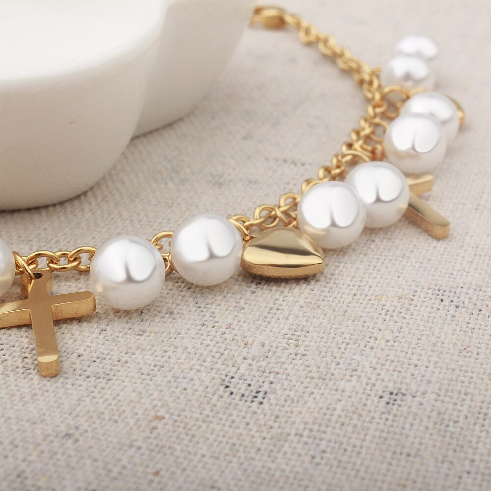 New Cross Pearl Charm Bracelet