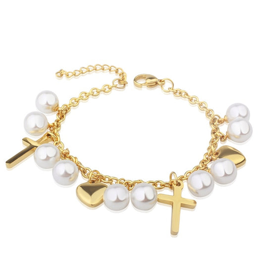 New Cross Pearl Charm Bracelet