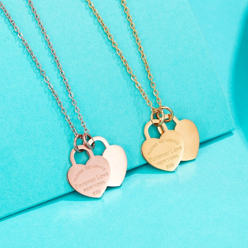 Double Heart Pendant Necklace