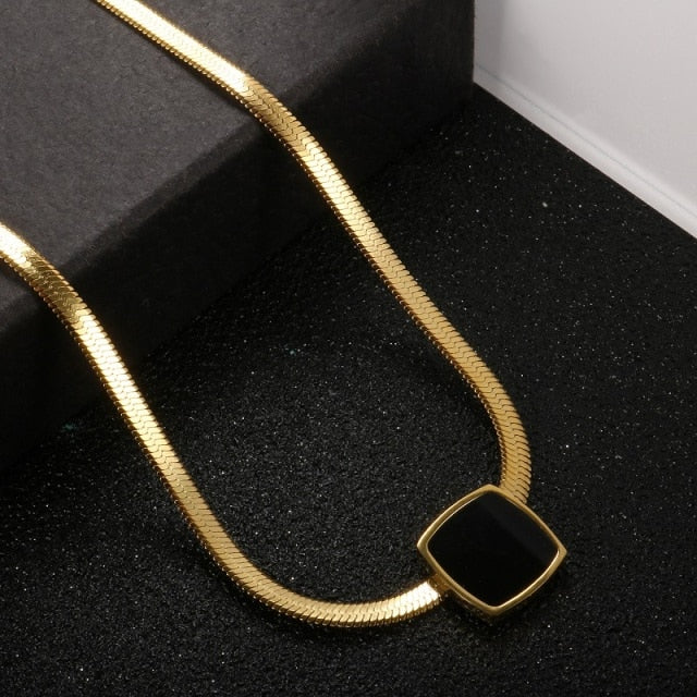 Black Square Pendant Snake Necklace