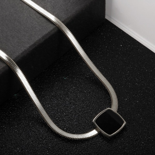 Black Square Pendant Snake Necklace