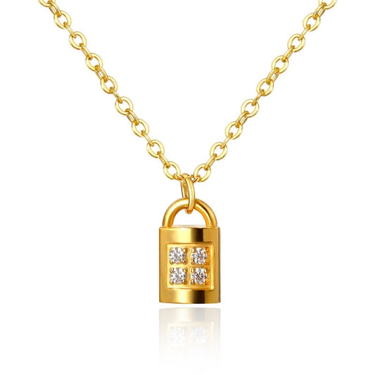 CZ Stone Gold Lock Pendant Necklace