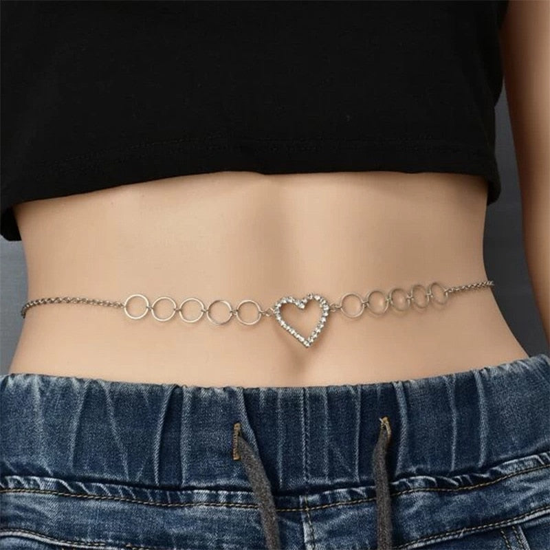 Rhinestone Heart Waist Chain