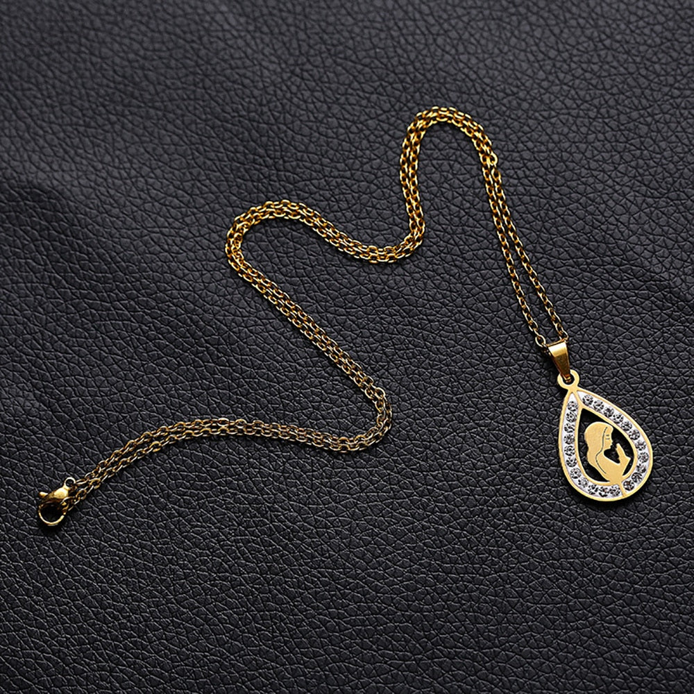 Virgin Mary Medal Water Drop Pendant