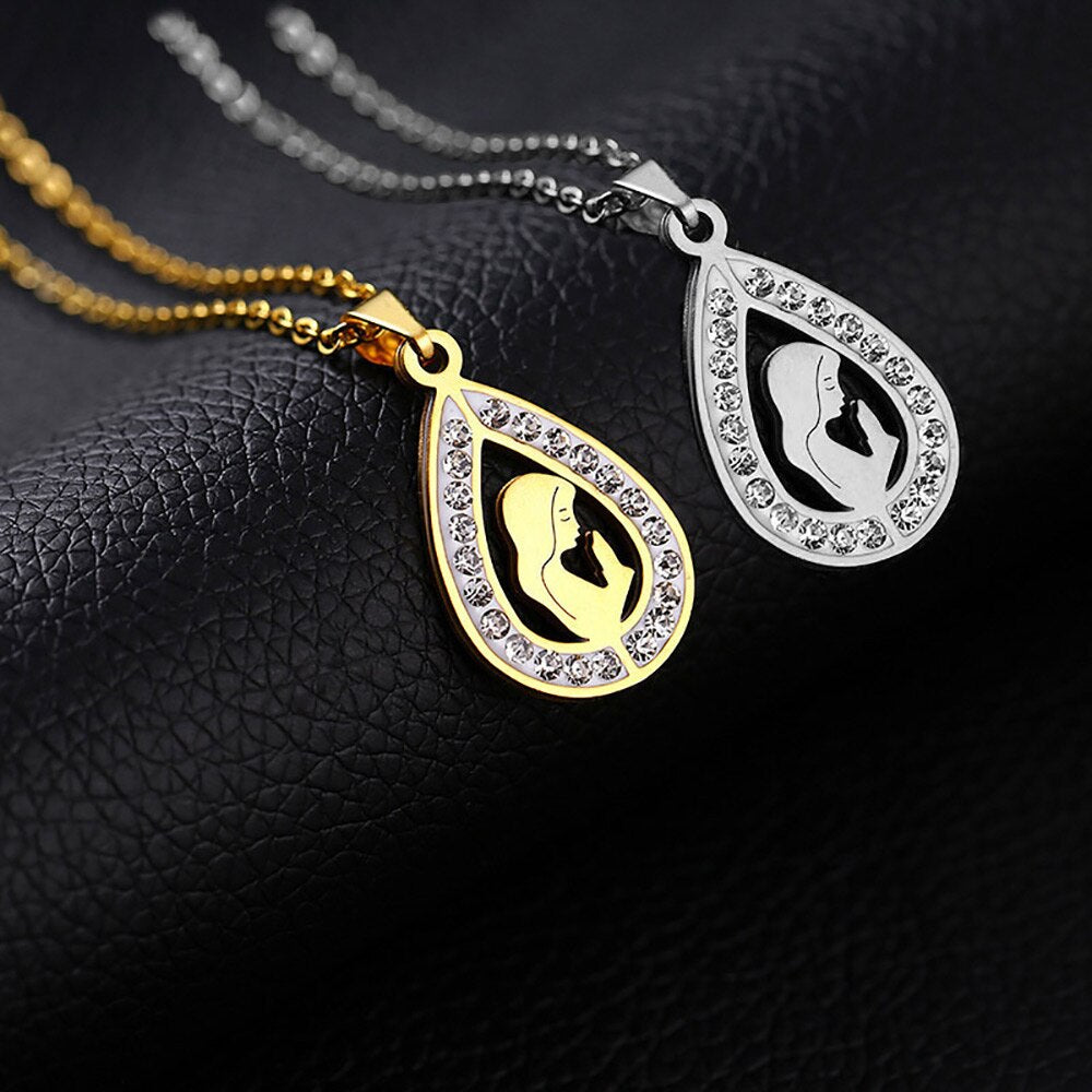 Virgin Mary Medal Water Drop Pendant