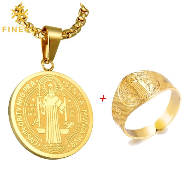 St.Benedict Medal Necklace and Ring Set