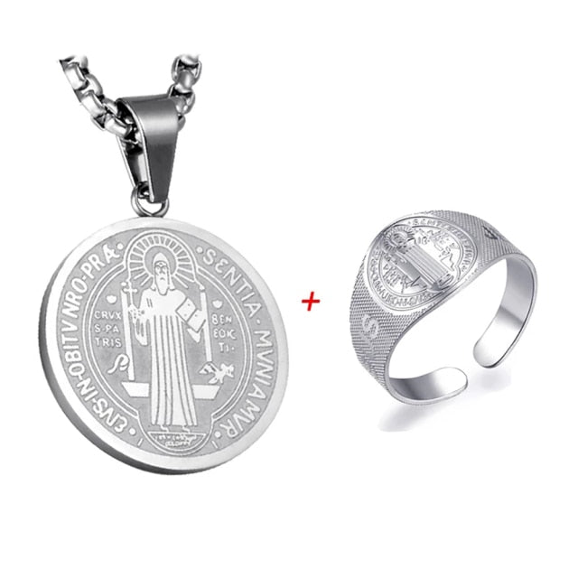 St.Benedict Medal Necklace and Ring Set